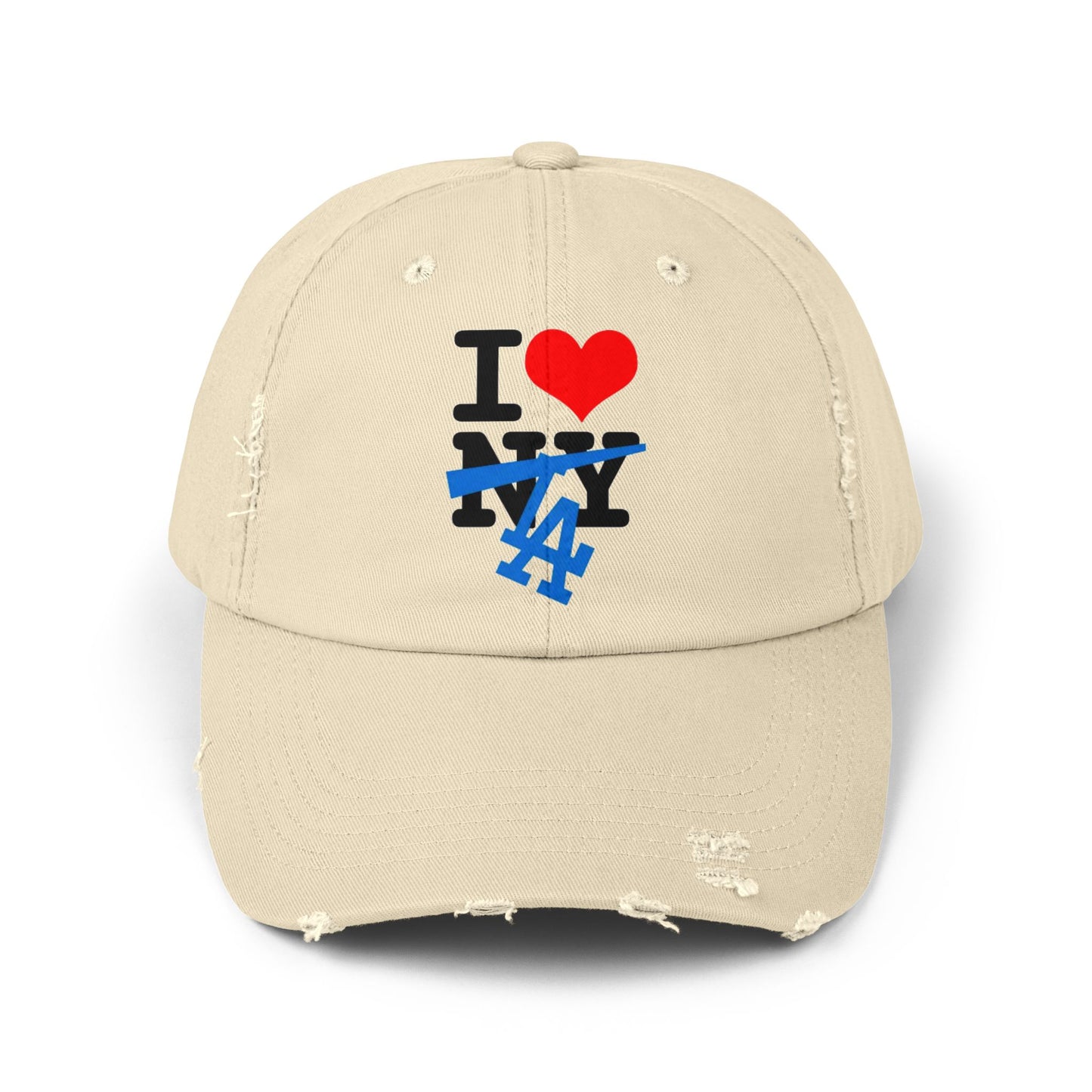 I Love Los Angeles NOT New York Crossout Distressed Dad Hat Cap | Dodger World Series Champ 4 Colors - seen on celebs