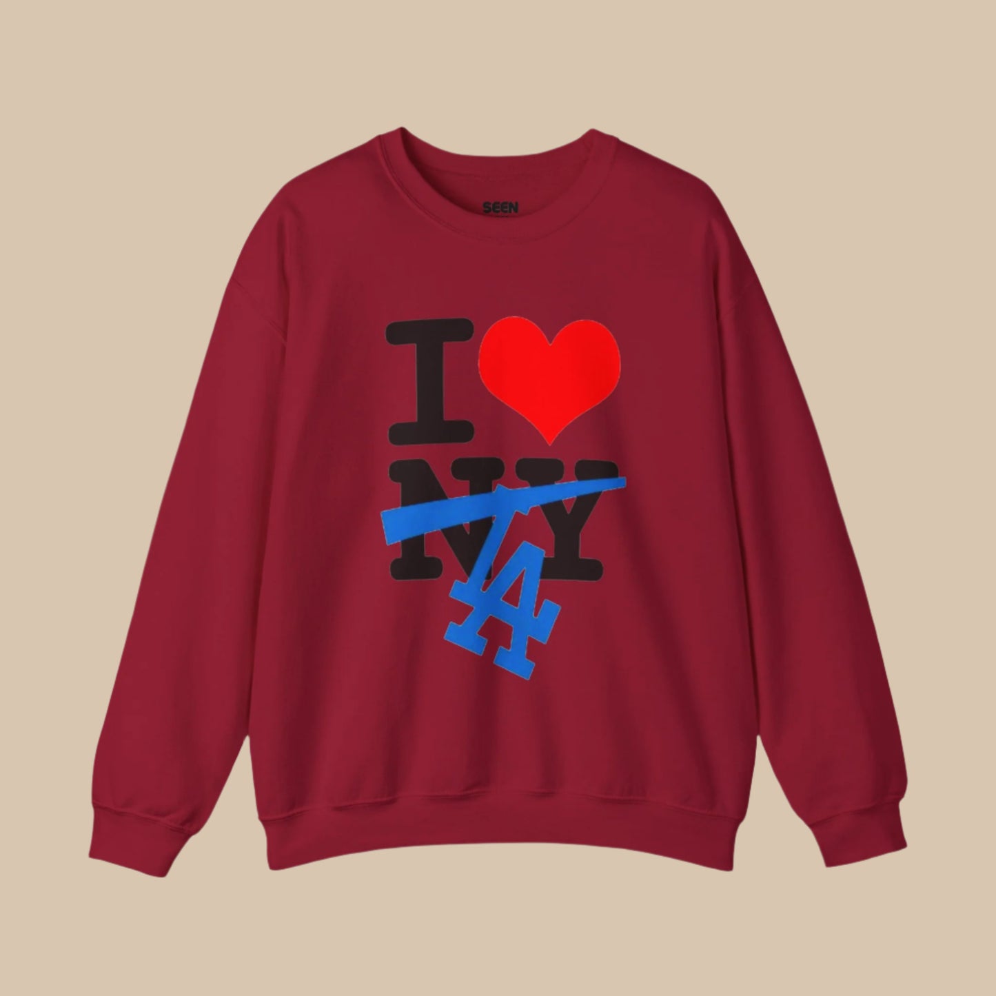 I Love LA, New York Crossout vs. Los Angeles Crewneck Sweatshirt | Series Edition 2024 Baseball | 3 Colors - seen on celebs