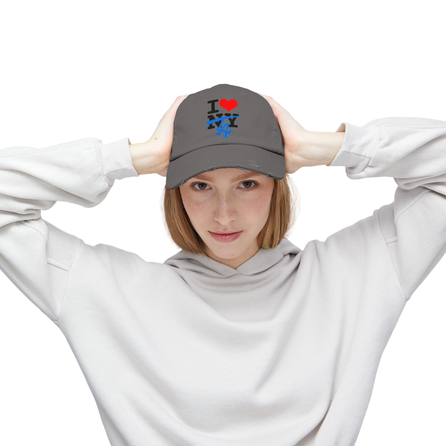 I Love Los Angeles NOT New York Crossout Distressed Dad Hat Cap | Dodger World Series Champ 4 Colors - seen on celebs