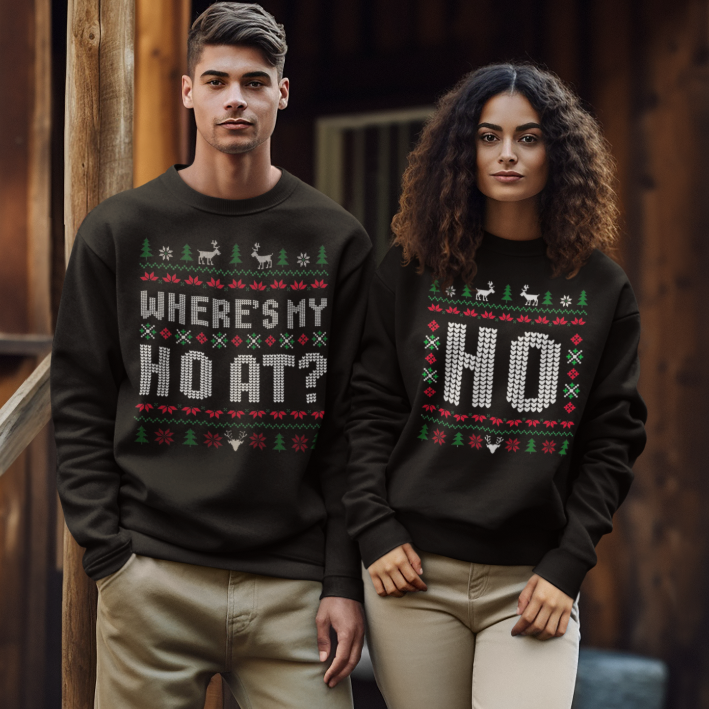 Where's My Ho At? Ugly Christmas Sweater | Comfy Couples Matching Crewneck Sweatshirt | Funny Xmas Related | 4 Colors - seen on celebs