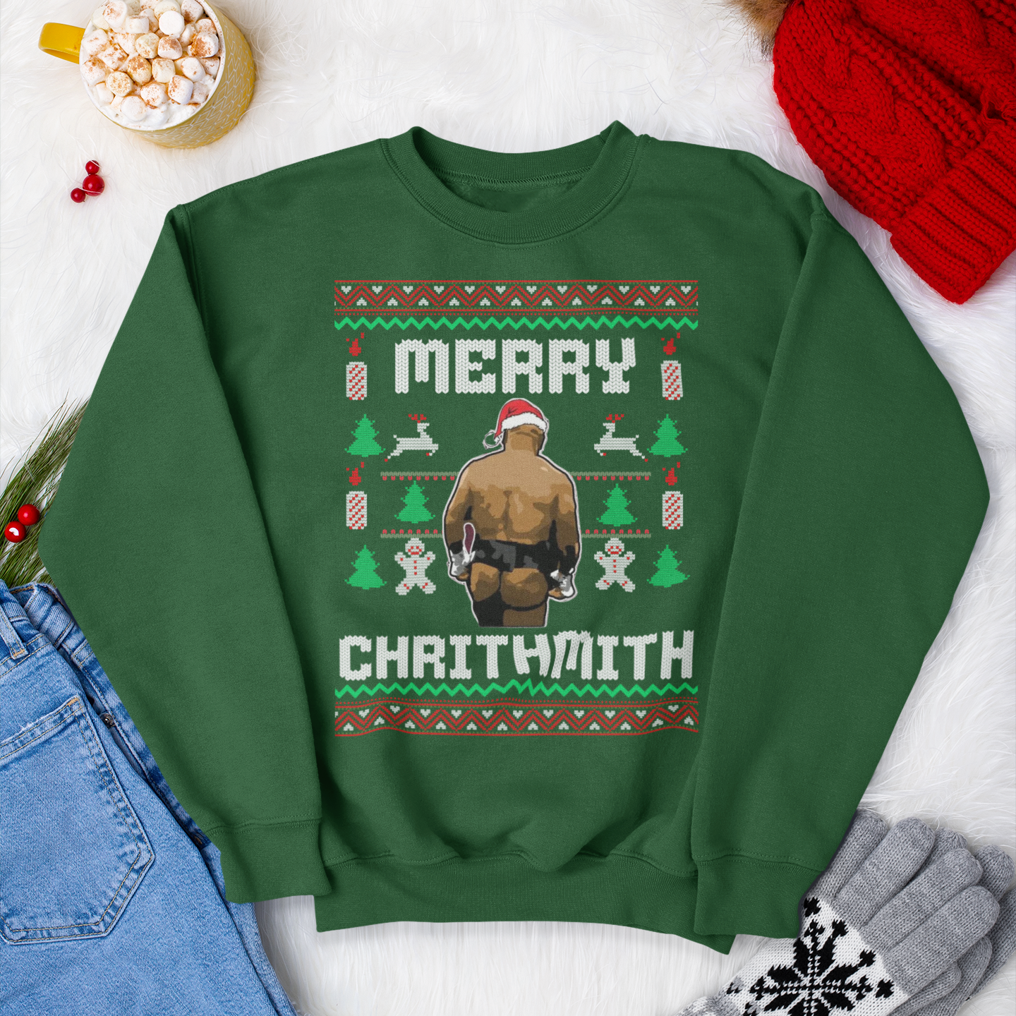 Merry Chrithmith Mike Tyson Ugly Christmas Sweater | Funny Boxing Butt 3 Colors - seen on celebs