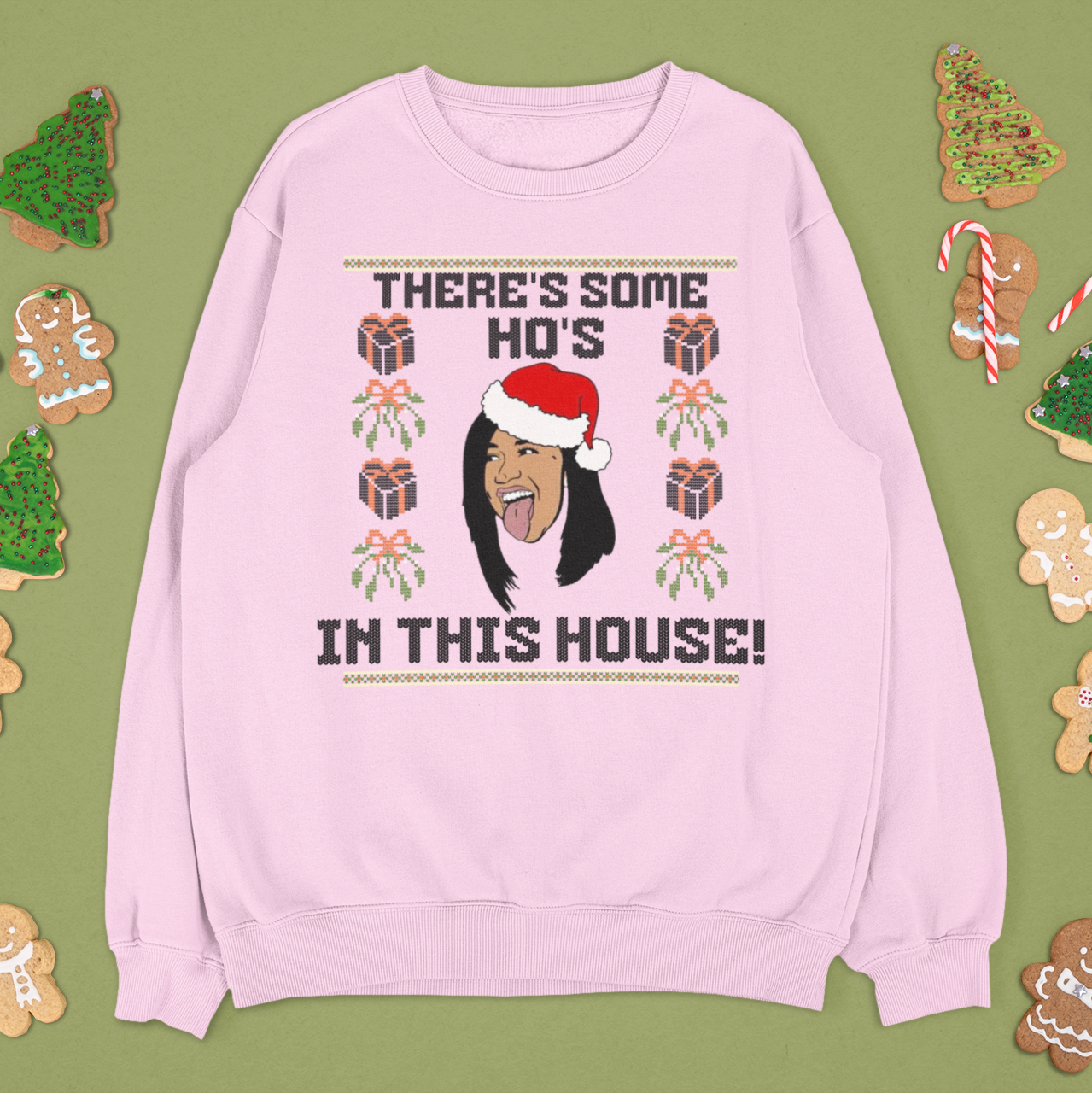 There's Some Ho's In This House Cardi Hip Hop Ugly Christmas Sweatshirt | Funny | 3 Colors - seen on celebs