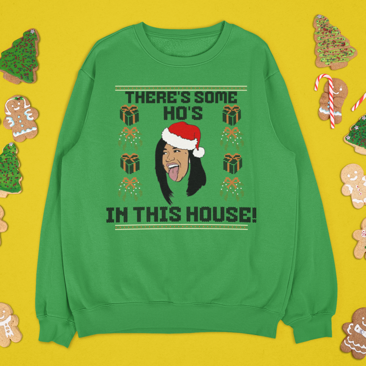 There's Some Ho's In This House Cardi Hip Hop Ugly Christmas Sweatshirt | Funny | 3 Colors - seen on celebs
