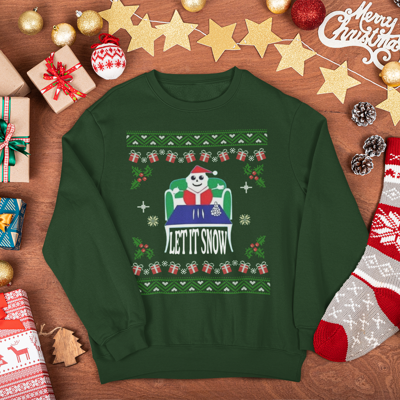 Banned Let It Snow Santa Mart Ugly Christmas Sweatshirt | Funny Viral Sweaters | 4 Colors - seen on celebs