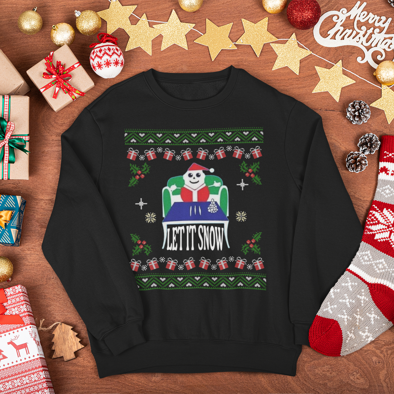 Banned Let It Snow Santa Mart Ugly Christmas Sweatshirt | Funny Viral Sweaters | 4 Colors - seen on celebs