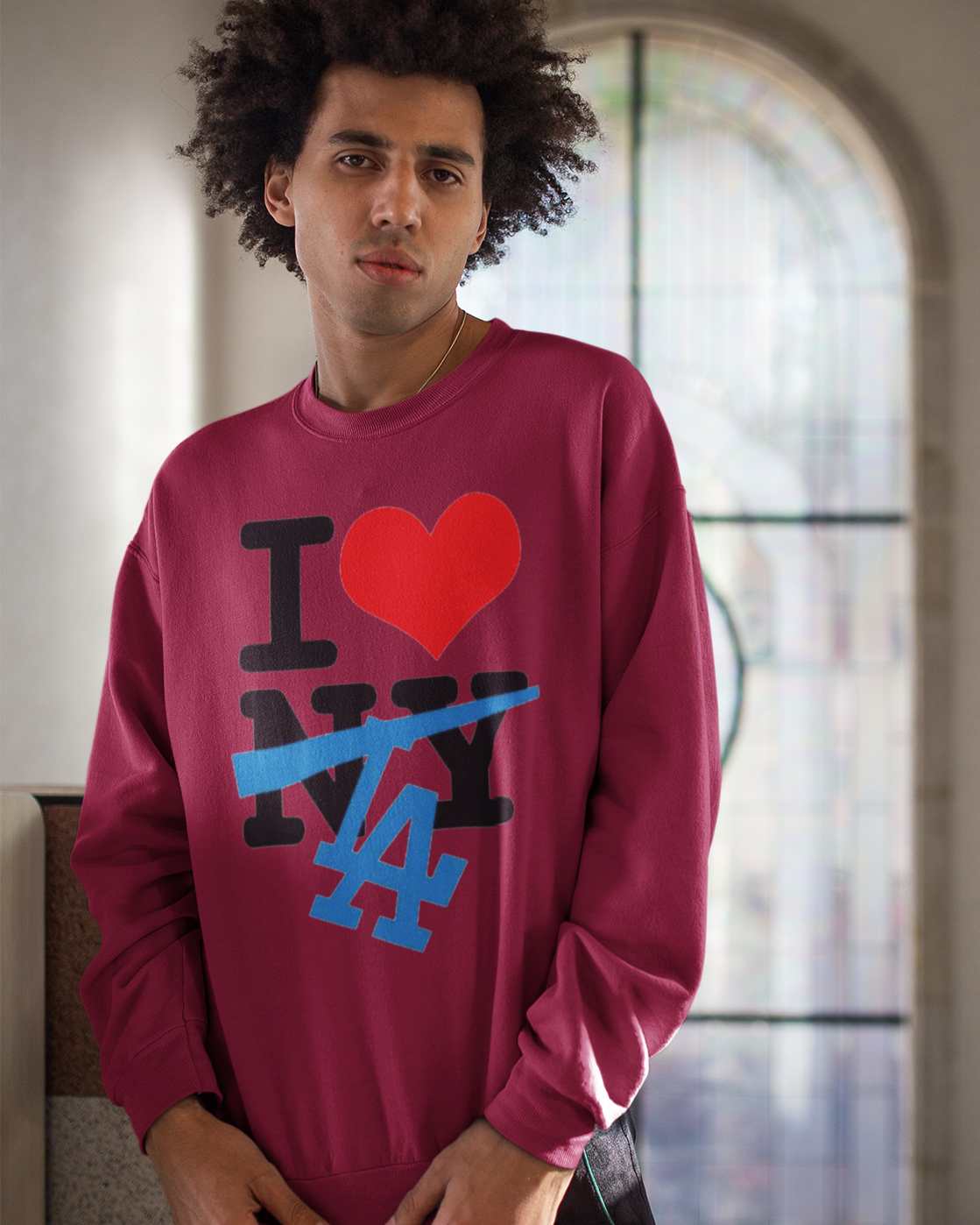 I Love LA, New York Crossout vs. Los Angeles Crewneck Sweatshirt | Series Edition 2024 Baseball | 3 Colors - seen on celebs