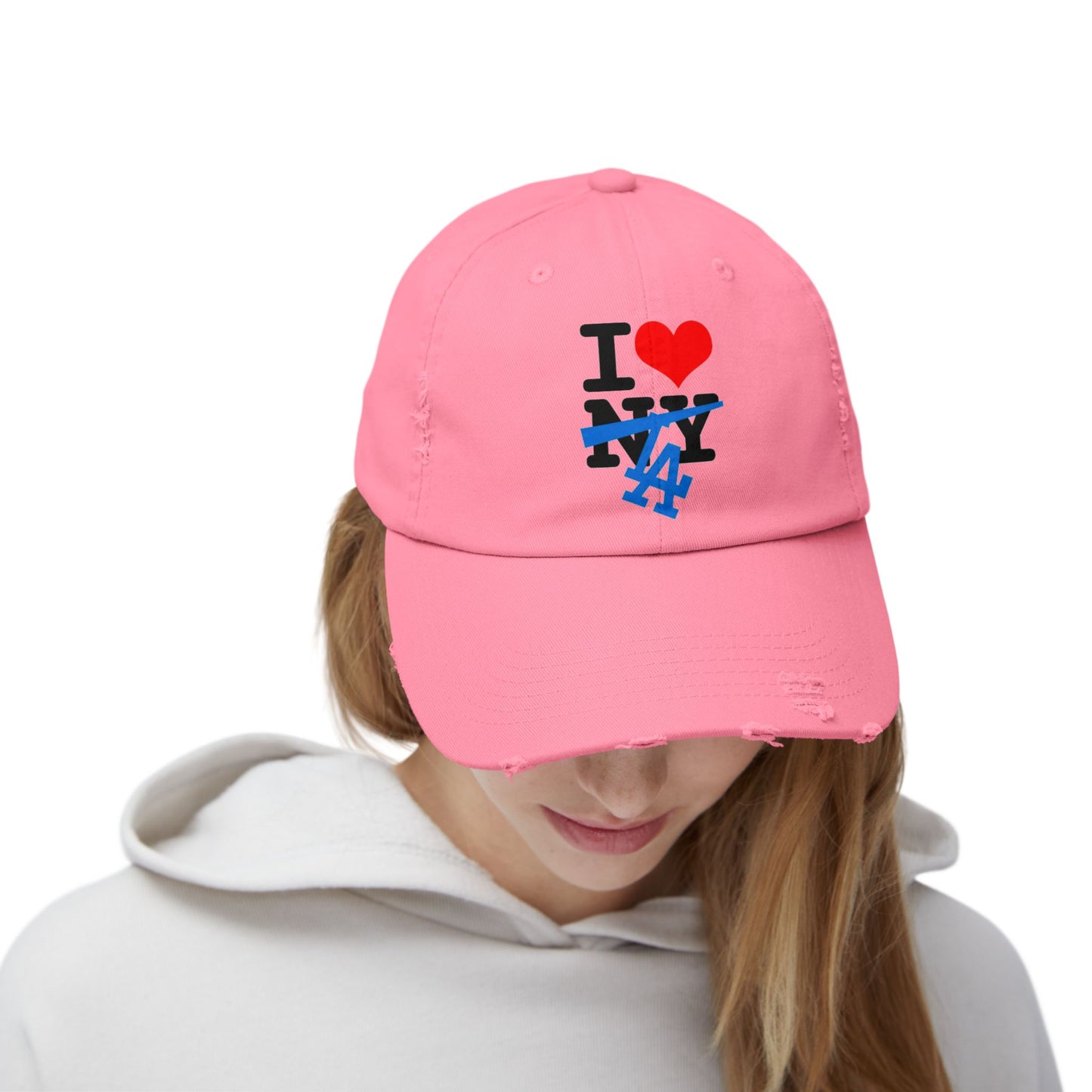 I Love Los Angeles NOT New York Crossout Distressed Dad Hat Cap | Dodger World Series Champ 4 Colors - seen on celebs
