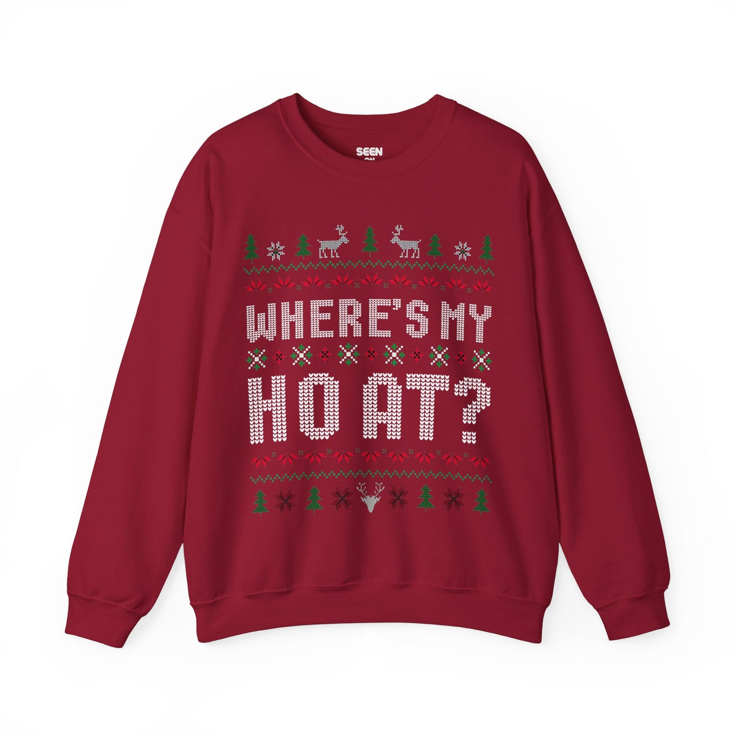 Where's My Ho At? Ugly Christmas Sweater | Comfy Couples Matching Crewneck Sweatshirt | Funny Xmas Related | 4 Colors - seen on celebs