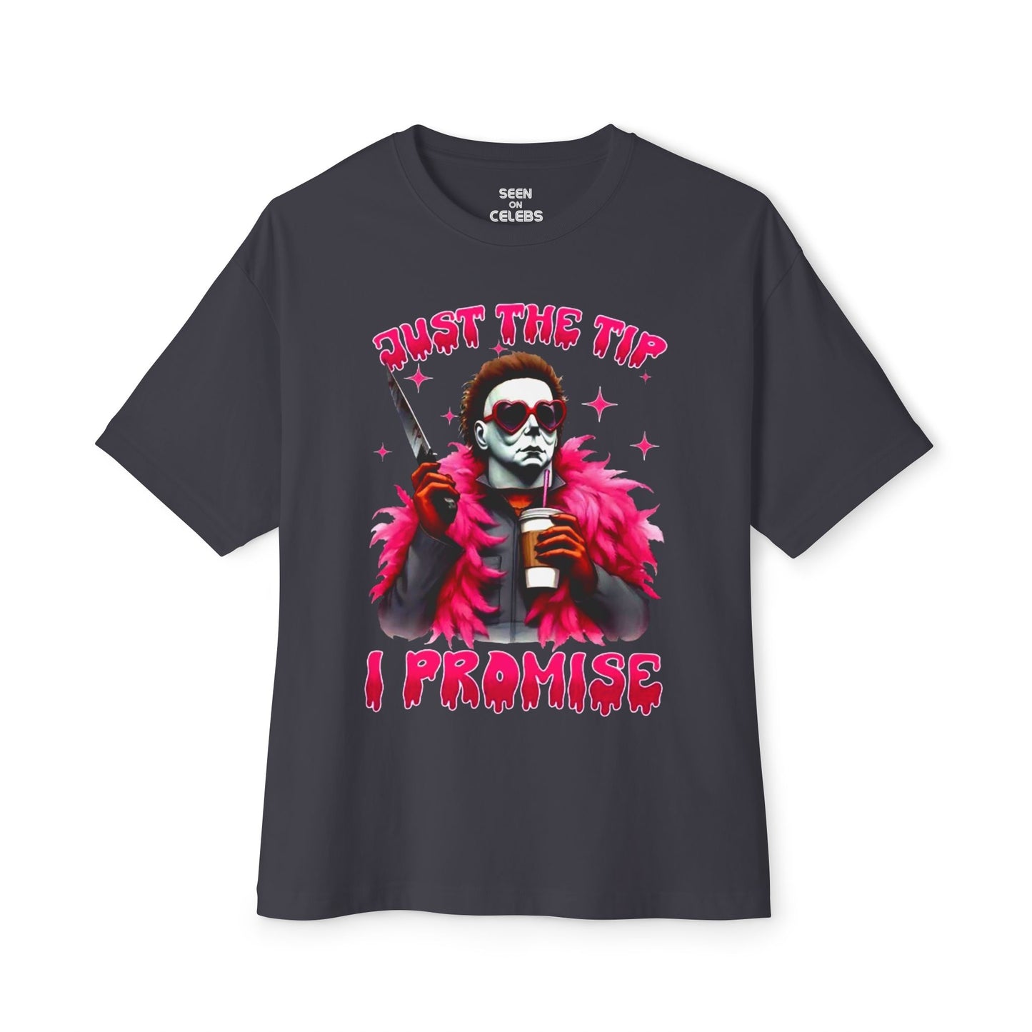 Michael "Just The Tip I Promise" Myers T-shirt | Halloween Related, Boo Scary Spooky Horror Costume Vibes | 4 Colors - Unisex - seen on celebs