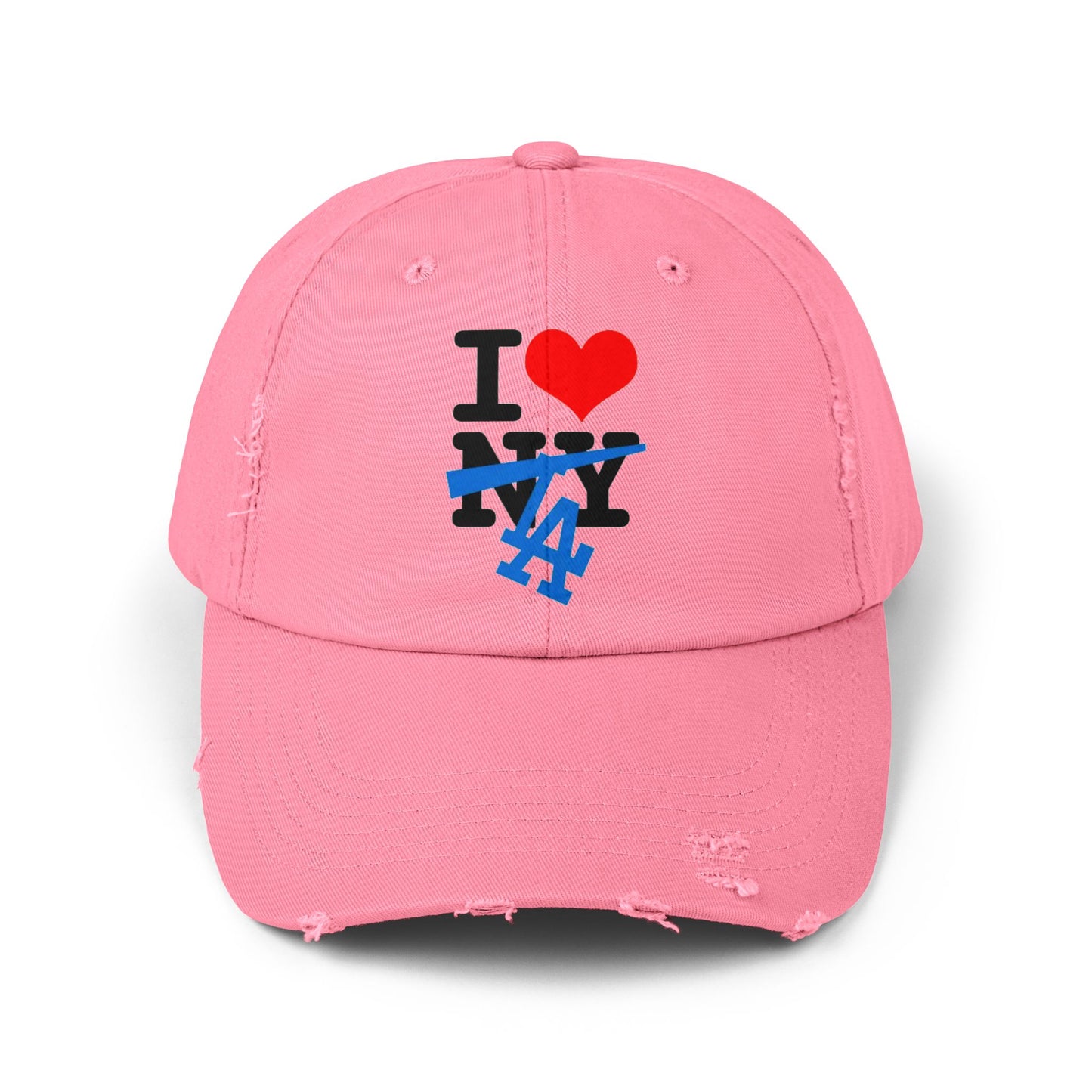 I Love Los Angeles NOT New York Crossout Distressed Dad Hat Cap | Dodger World Series Champ 4 Colors - seen on celebs