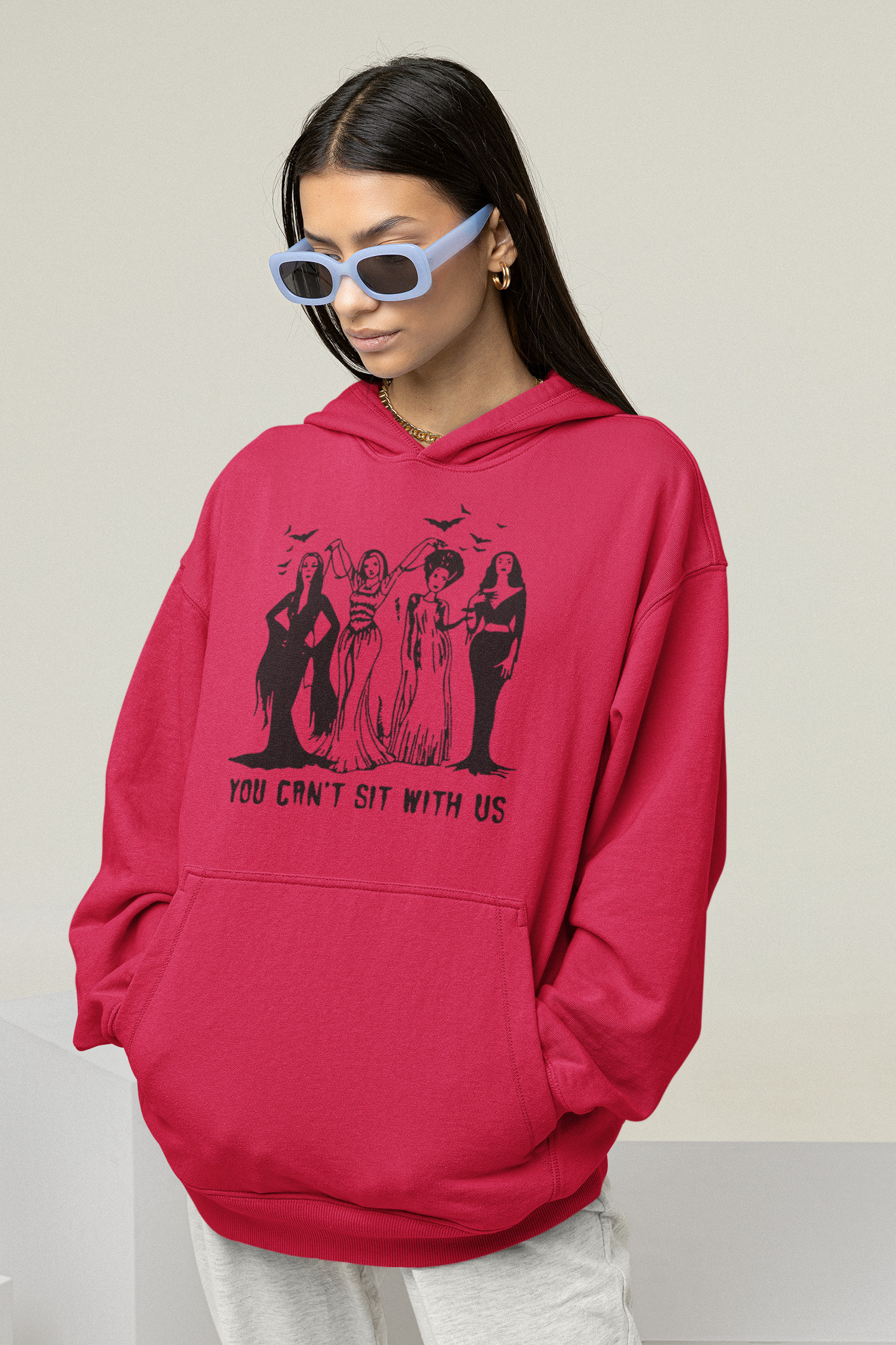 You Can't Sit With Us Witch Lady Friends Sanderson Sisters Hoodie | Halloween Related, Boo Scary Vibes | 4 Colors - Unisex - seen on celebs