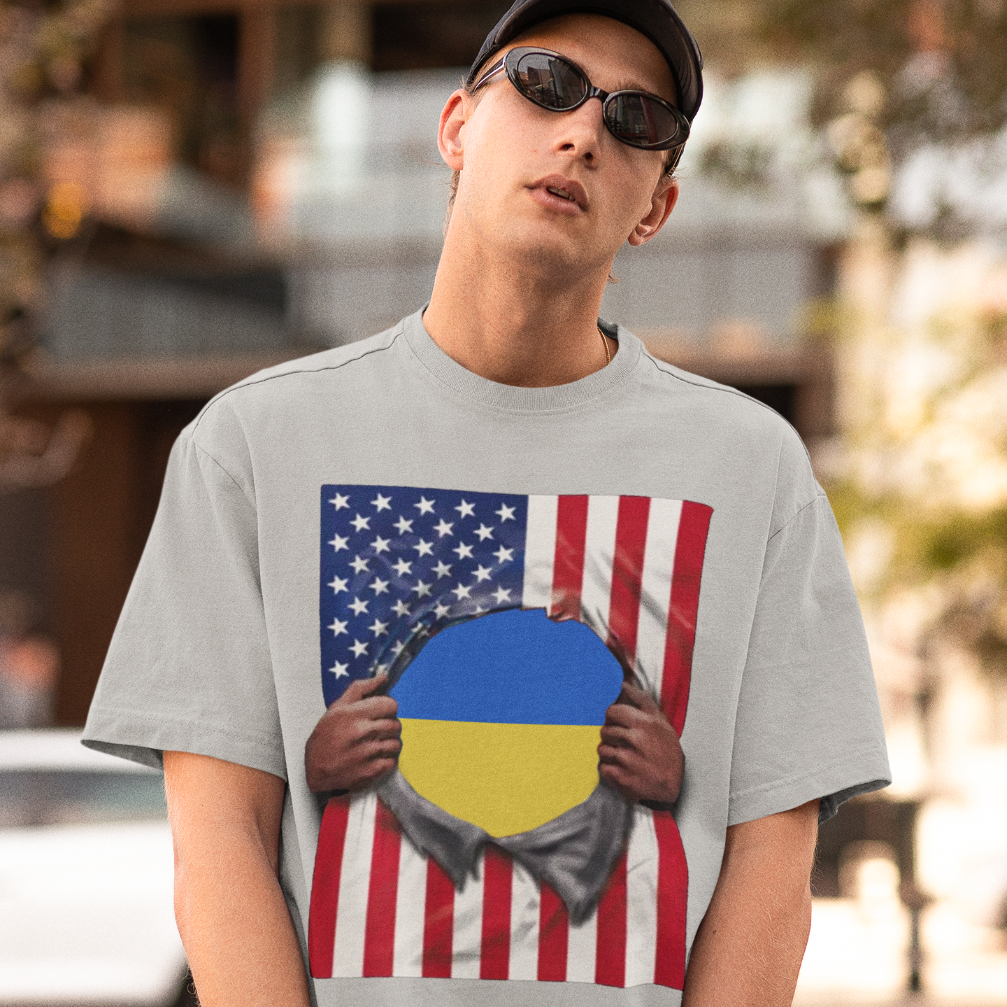 Ukraine Flag + USA Flag Pride T-shirt | Ukrainian + American Flag Rip 4th Of July | Viral Tees | Unisex - 3 Colors - seen on celebs