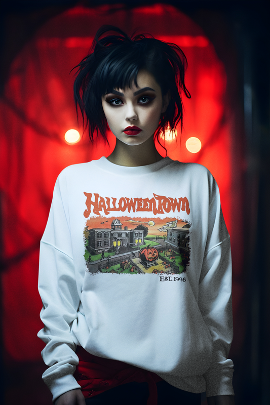Retro Halloweentown Est 1998 University Crewneck Sweater | Halloween Related, Boo Scary Spooky Horror Costume Vibes | 3 Colors - Unisex - seen on celebs