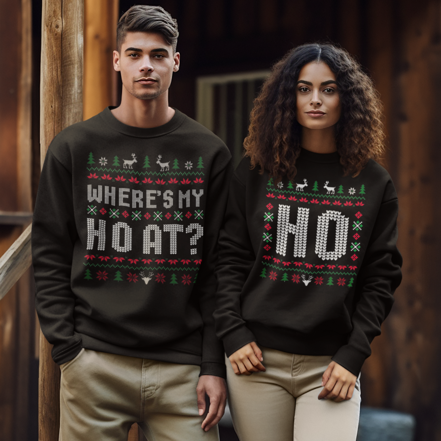 Ho Ugly Christmas Sweater | Comfy Couples Matching Crewneck Sweatshirt | Funny Xmas Santa Related | 4 Colors