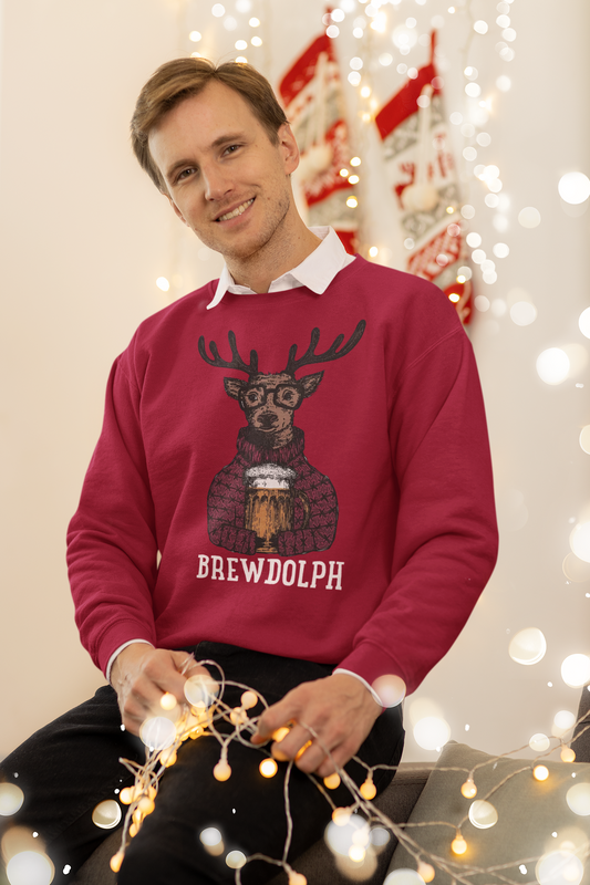 Brewdolph The Red Nose Reindeer Christmas Sweater | Comfy Sweatshirt | 3 Colors