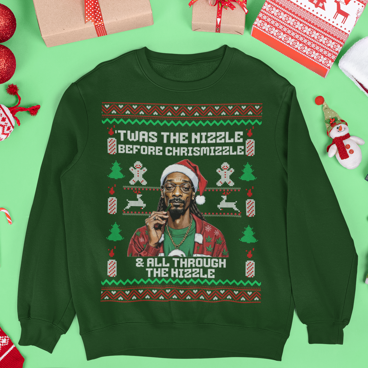 Snoop Ugly Christmas Sweater Twas the Nizzle Dogg Hip Hop | Funny Xmas | 3 Colors