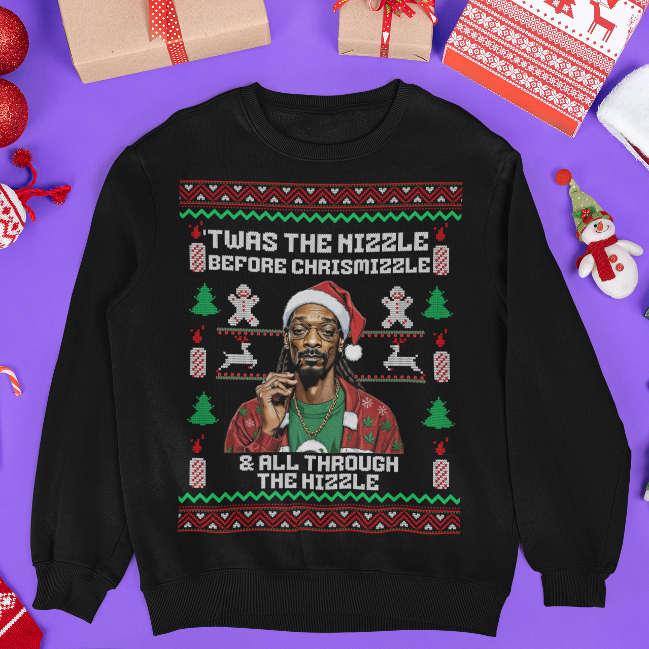 Snoop Ugly Christmas Sweater Twas the Nizzle Dogg Hip Hop | Funny Xmas | 3 Colors