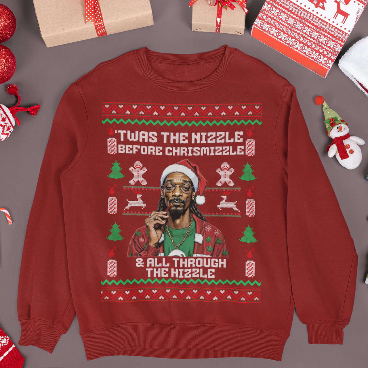 Snoop Ugly Christmas Sweater Twas the Nizzle Dogg Hip Hop | Funny Xmas | 3 Colors