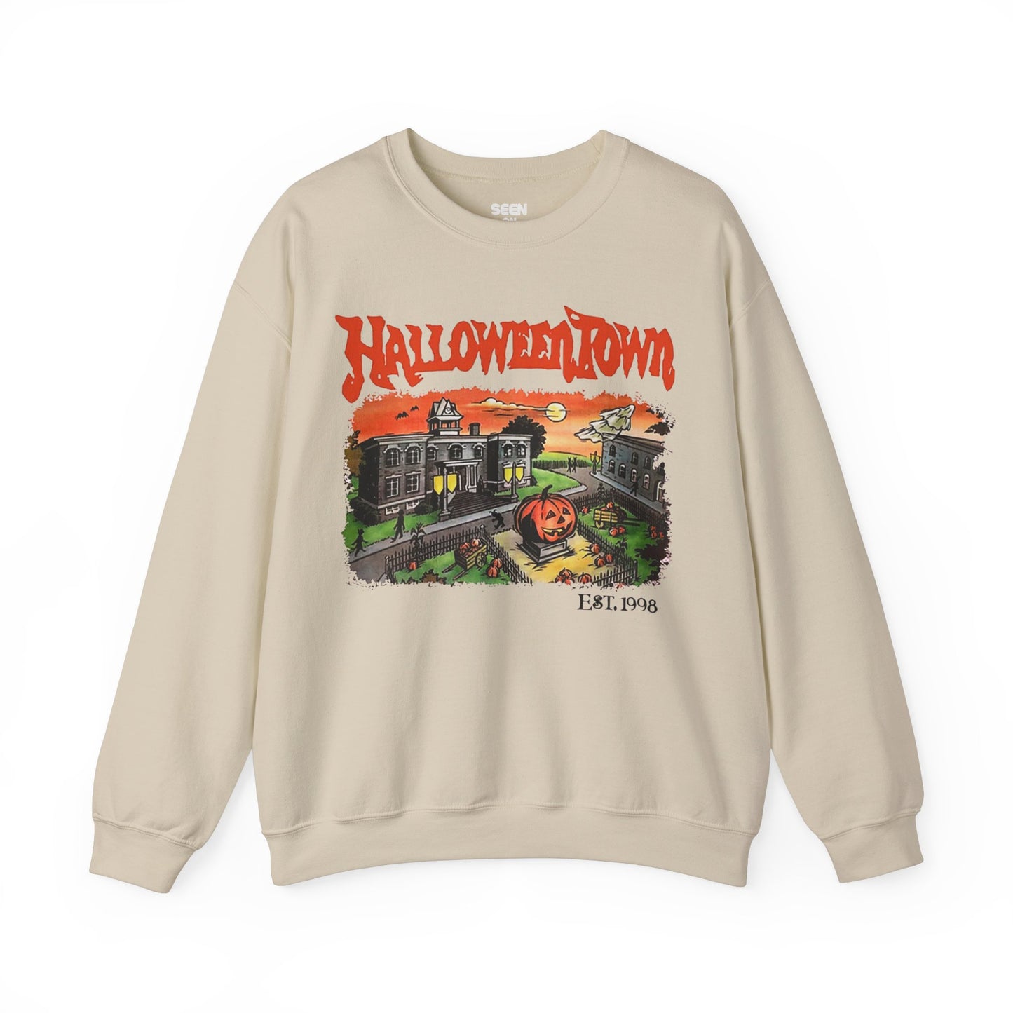 Retro Halloweentown Est 1998 University Crewneck Sweater | Halloween Related, Boo Scary Spooky Horror Costume Vibes | 3 Colors - Unisex