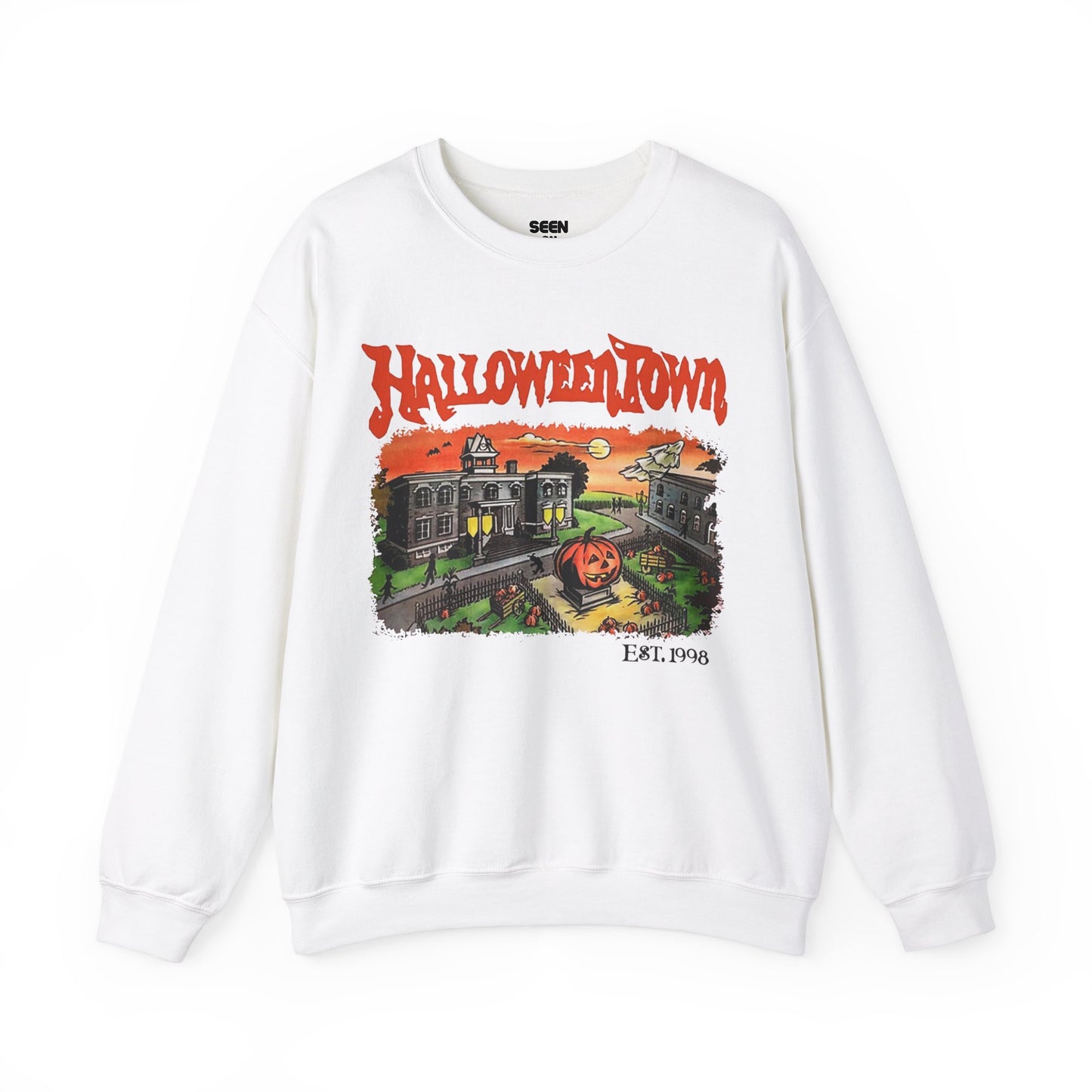 Retro Halloweentown Est 1998 University Crewneck Sweater | Halloween Related, Boo Scary Spooky Horror Costume Vibes | 3 Colors - Unisex