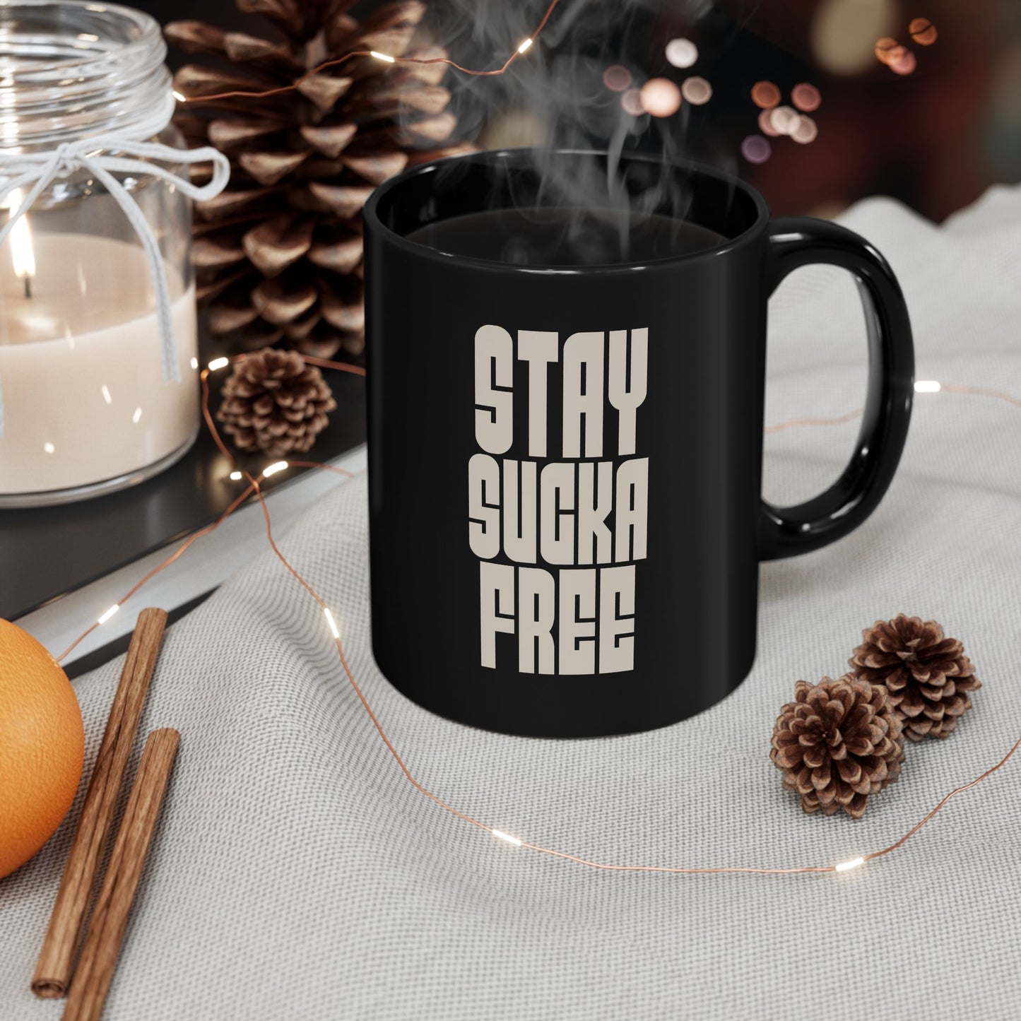 Stay Sucka Free Black Coffee Mug (11oz or 15oz) | 90s Hip Hop Rap Culture Lovers