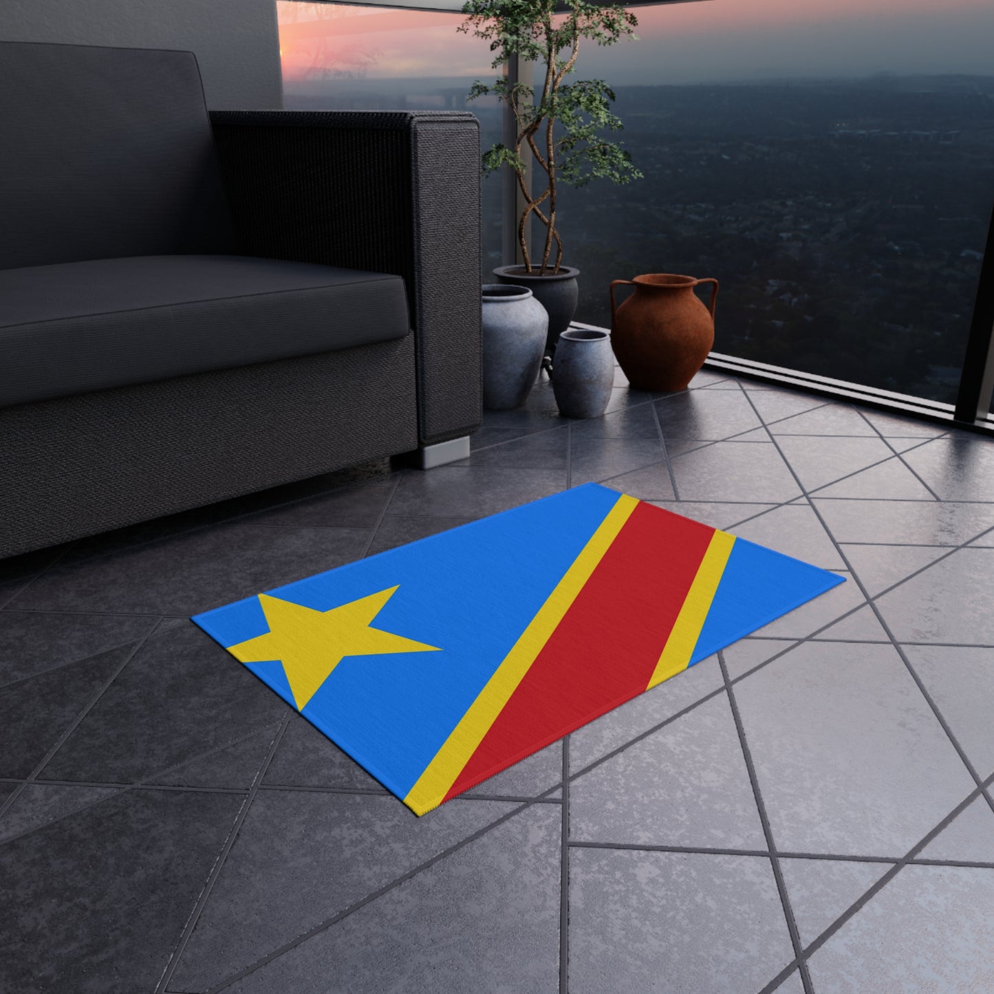 Flag Of Democratic Republic of the Congo Outdoor Non-Slip Door Mat | DRC Congolese | Kinshasa | Kananga | Lubumbashi | 24"x36"