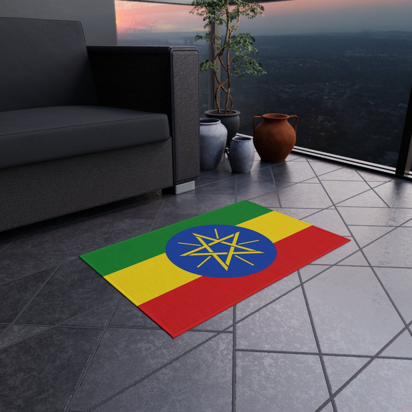 Flag Of Ethiopia Outdoor Non-Slip Door Mat | Ethiopian | Addis Ababa | Gonder | Jijiga | 24"x36"