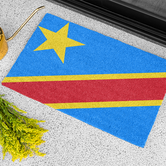 Flag Of Democratic Republic of the Congo Outdoor Non-Slip Door Mat | DRC Congolese | Kinshasa | Kananga | Lubumbashi | 24"x36"