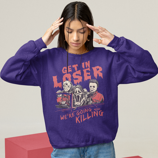 Get In Loser, We're Going Killing Jason Scream Micheal Myers Crewneck Sweater | Halloween Related, Spooky Horror Vibes | 3 Colors